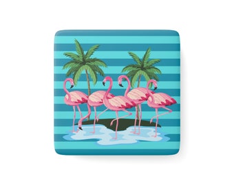 Magnet -Pink Flamingo - Porcelain - Gift - Christmas Stocking - Birthday - Hostess - Refrigerator - Tropical - Beach House - Bird