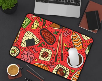 Bright Red Sushi Print Desk Mat - Office Decor- Workspace - Home Office - Birthday - Mother's Day - Asian - Christmas - Laptop Mat - Chinese
