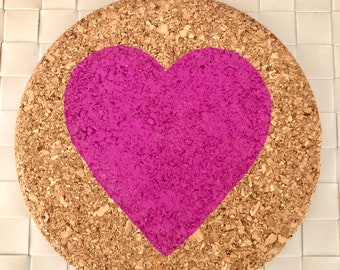 Pink Heart Cork Trivet, Hot Pad, Hot Plate, Pot Holder, Extra Large Coaster, Teacher Gift, Hostess Gift, Valentine's Day, Housewarming