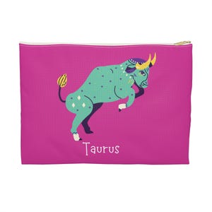 Zodiac Makeup Bag, Flat, Taurus, Cosmetic Bag, Bridesmaid Gift, Christmas, Birthday, Gift for Her,  Astrology Gift, Horoscope, Zodiac Sign