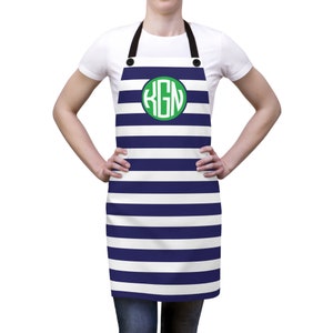 Personalized Apron: Navy & White Stripes, Monogrammed Gift