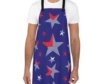 Apron - Red, White and Blue Star Print - Housewarming - Hostess Gift - Kitchen -  Cook - Memorial Day - 4th of July -USA - Patriotic