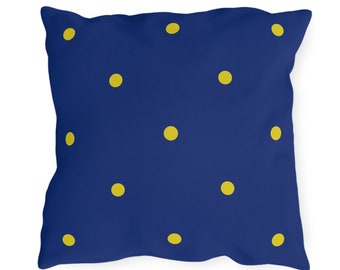 Outdoor Pillow - Navy and Yellow Polka Dot Print - Outside - Pool - Patio - Porch - Deck - Summer - Birthday Gift - Mother's Day - Hostess