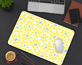 Desk Mat - Yellow, White and Blue Daisy Print - Floral - Office Decor- Workspace - Home Office - Birthday Present - Mother's Day- Birthday