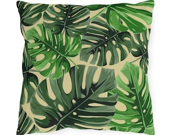 Outdoor Palm Leaf Print On A Tan Background Pillow - Outside - Pool - Patio - Porch - Deck - Summer - Birthday Gift - Mother's Day - Summer