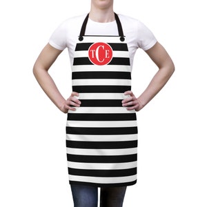 Monogrammed Apron: Black and White Stripes, Personalized Chef Gift