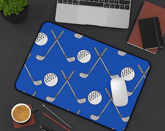 Blue Golf Print Desk Mat - Office Decor- Workspace - Home Office - Birthday - Father's Day - Christmas - Laptop Mat- Sports - Golf Clubs