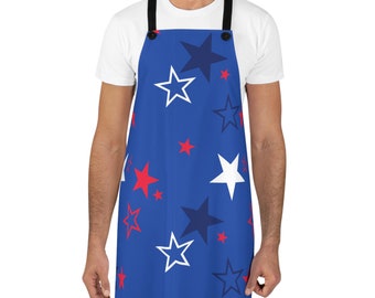 Red, White and Blue Star Apron - Birthday -  Housewarming - Hostess Gift - Kitchen - Christmas - Cook- Memorial Day - 4th of July -USA