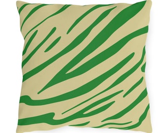 Outdoor Pillow -Tan and Green Modern Striped Print Pillow - Outside - Pool - Patio - Porch - Deck - Summer - Birthday Gift  - Backyard