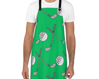 Green Golf Print Apron - Birthday - Kitchen - Christmas - Cook- Father's Day - Dad - Man - Host Gift - Chef - Sports - Golf Clubs