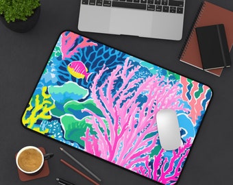 Colorful Coral Under the Sea Desk Mat - Office Decor- Workspace - Home Office - Birthday - Mother's Day - Christmas - Laptop Mat - Fish