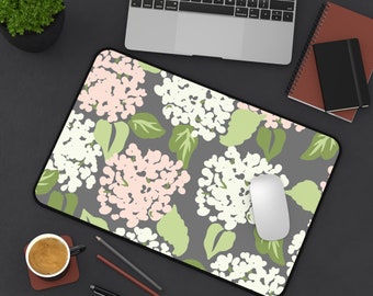 Pink, White and Gray Floral Desk Mat - Pink - Hydrangea - Office Decor- Workspace - Home Office - Birthday Present - Mother's Day