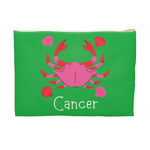 Zodiac Flat Makeup Bag, Cancer Sign, Cosmetic Bag, Bridesmaid Gift, Christmas, Birthday, Gift for Her, Astrology, Horoscope, Zodiac Present