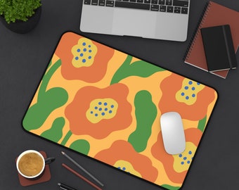 Modern Flower Small Desk Mat - Yellow - Orange - Office Decor- Workspace - Home Office - Birthday Present - Mother's Day - Large Mousepad