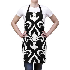 Delantal, Flor de lis, Carnaval, Nueva Orleans, Luisiana, Francés, Cocina, Cocinero, Chef, Blanco y negro, Regalo para ella, Regalo para anfitriona