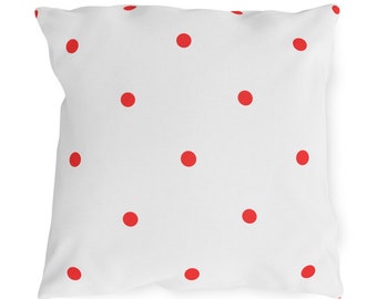 Outdoor Pillow - Red, and White Polka Dot Print - Outside - Porch - Patio - Deck - Birthday - Hostess Gift- Beach House