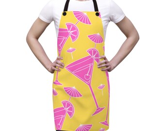 Apron - Pink Martini - Chef - Birthday - Mother's Day - Housewarming - Hostess Gift - Kitchen - Christmas - Cook- Martini - Bar - Cocktail