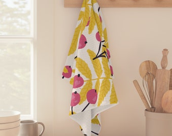Kitchen Towel - Yellow Leaves and Purple Berries - Mother's Day - Cook - Christmas - Housewarming - Birthday - Hostess Gift - Gift For Her