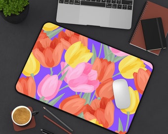 Multi- Colored Tulip Print Desk Mat - Office Decor- Workspace - Home Office - Birthday - Mother's Day - Christmas - Garden - Spring