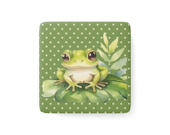 Magnet - Frog - Porcelain- Gift for Her - Christmas Stocking - Birthday - Hostess - Grab Bag - Animals - Refrigerator