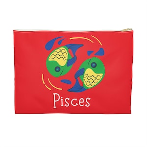Zodiac Makeup Bag, Colorful Pisces Fish, Flat Cosmetic Bag, Bridesmaid Gift, Christmas, Personalized, Gift for Her, Astrology, Horoscope