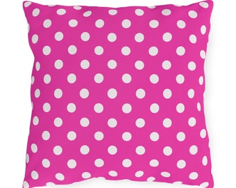 Outdoor Bright Pink and White Polka Dot Pillow - Outside - Pool - Patio - Porch - Deck - Summer - Birthday Gift - Mother's Day- Hostess
