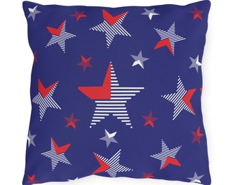 Outdoor Patriotic Red White and Blue Star Print  Pillow - Outside - Pool - Patio - Porch - Deck - Summer - Memorial Day - 4th of July