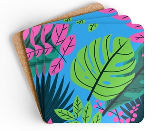 Multi- Colored Tropical Corkwood Coaster Set - Home - Summer - Mother's Day - Birthday -  Hostess Gift - Beach House - Modern