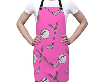 Pink Golf Print Apron - Birthday - Kitchen - Christmas - Cook-  Mother's Day - Mom - Hostess Gift - Chef - Sports - Golf Clubs