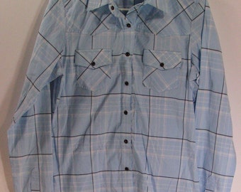 pearl snap western shirt womens Medium M baby blue rockies rockabilly cowgirl