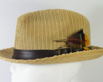 vintage corduroy fedora hat mens size 7 1/8 mark of quality sportswear by champ canyon tan rat pack frank sinatra dean martin