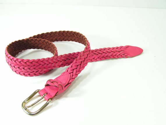 Pink Woven Leather Belt Womens Size 
