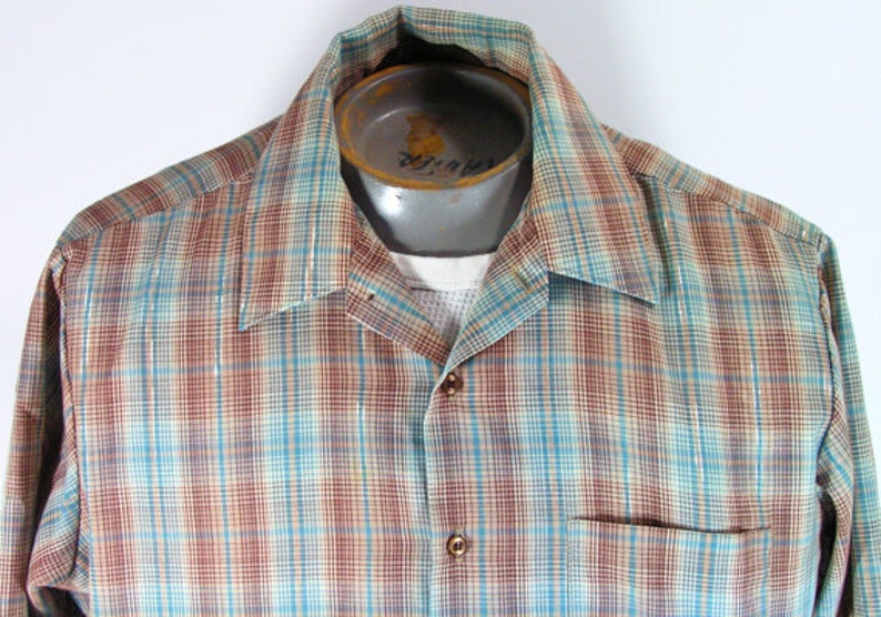 Vintage 1970s Shirt Mens L Large Shimmering Plaid Short Sleeve - Etsy