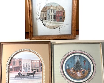 P. Buckley Moss Signed Framed Print: Christmas Dance or South Side of the Square | Grandpa’s House Framed Cross Stitch