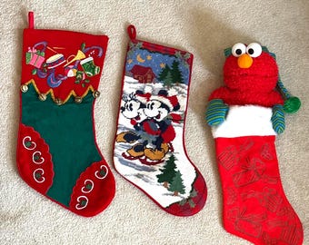 Vintage Needlepoint Christmas Stockings – Sesame Street Elmo Animated Stockings – Traditional & Character Holiday Decor