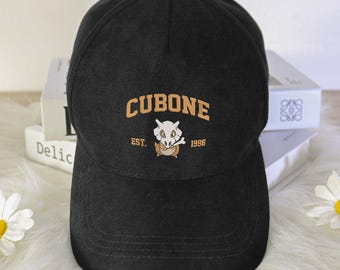 Cubone Embroidered Baseball Cap, Vintage Aesthetic Skull Hat, Adjustable Kaki Dad Hat, Cute Cubone Cap Gift for Him Her