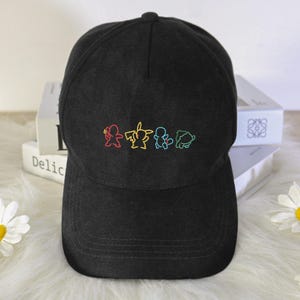 Squirtle Bulbasaur Embroidered Baseball Cap, Cute Outline Character Embroidered Hat, Vintage Dad Hat, Unisex Embroidered Cap Gift