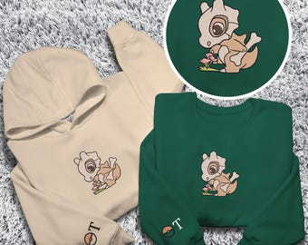 Cubone Embroidered Sweatshirt Cute Crewneck Sweatshirt Custom Embroidery Hoodie Kawaii Cozy Unisex Personalized Sweater Gift
