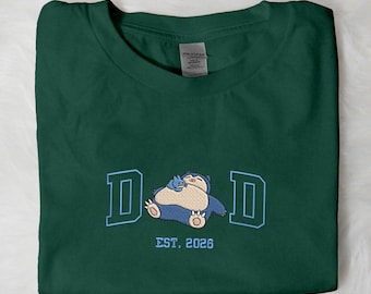 Snorlax Dad Embroidered T-Shirt, Funny Anime Dad Shirt, Cozy Graphic Tee, Father’s Day Gift, Birthday Gift For Dad