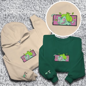 Bulbasaur Embroidered Hoodie, Custom Sweatshirt, Cute Bulbasaur Shirt, Personalized Sweater, Kawaii Hoodie, Funny Gift Idea