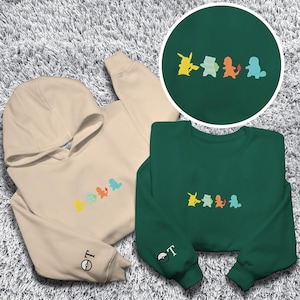 Bulbasaur Squirtle Embroidered Sweatshirt, Custom Hoodie, Pikachu Charmander Sweater, Cute Personalized Hoodie, Bulbasaur Shirt Gift