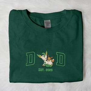 Camiseta bordada de Leafeon y Eevee para papá, diseño personalizado de aniversario, lindo dúo, cómoda, unisex, con bordado minimalista, regalos de camisetas Leafeon