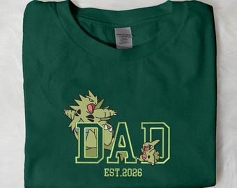 Tyranitar Embroidered T-shirt DAD Larvitar Vintage Cotton Unisex Graphic Tee Custom Family Outfit Tyranitar Shirt Gifts