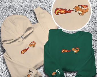 Charmander Embroidered Sweatshirt, Custom Hoodie, Personalized Sweater, Custom Name Hoodie, Cute Charmander Shirt Gift