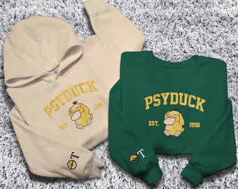 Personalized Psyduck Embroidered Sweatshirt Custom Name Hoodie Cozy Unisex Apparel Funny Shirt Cute Psyduck Shirt Gifts
