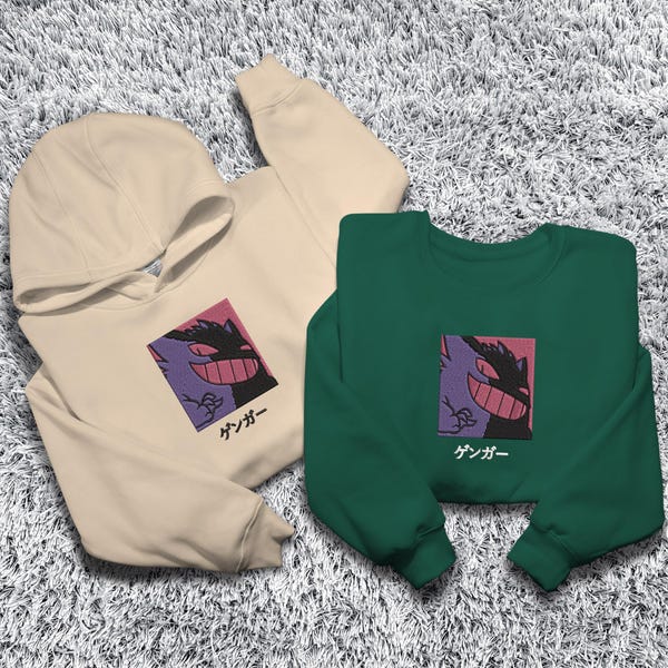 Gengar besticktes Sweatshirt Ghost Gengar Hoodie Rundhalsausschnitt Sweatshirt Niedliche Gengar Shirt Geschenke