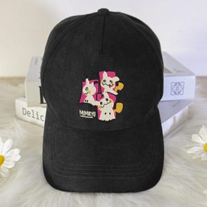 Mimikyu Embroidered Hat, Ghost Style Dad Cap, Vintage Washed Black Baseball Cap, Cute Anime-Inspired Adjustable Hat Gift