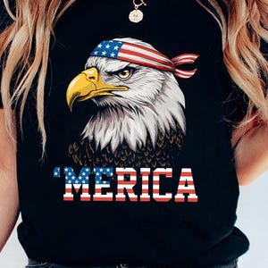 Merica USA American Flag Patriotic 4th of July Bald Eagle png, American Flag Bandana Bald Eagle Png, Funny Retro Independence Day Png