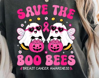 Save The Boo Bees Png, Breast Cancer Halloween Ghost Pink Ribbon Design, Breast Cancer Awareness Png, Digital Download