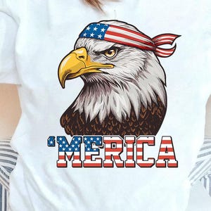 Merica USA American Flag Patriotic 4th of July Bald Eagle png, American Flag Bandana Bald Eagle Png, Funny Retro Independence Day Png